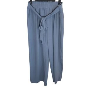 Tarse Pants Women's 2X Blue Wide Leg Cropped Pull On Elastic Waist Tie Front EUC